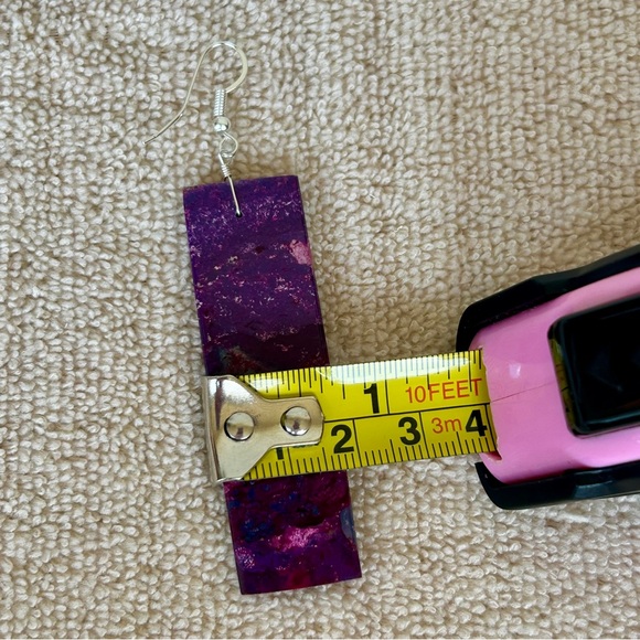 Navajo Crafted Purple Mojave Slab Dangle Earrings - Picture 15 of 15